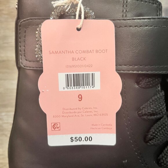 NEW SAM & LIBBY SAMANTHA COMBAT BOOT BLACK WOMENS 9 BLING BUCKLE BOOTIES ANKLE - Picture 6 of 6